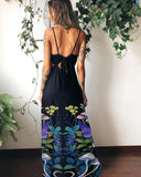 Mystic Moths Fairyland Printed Back-tie Maxi Halter Dress