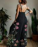 Dreamy Floral Fairyland Swallows Printed V-Neck Jumpsuit