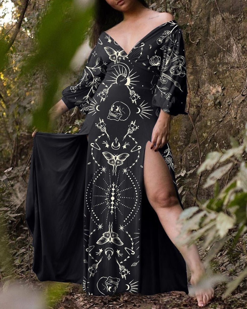 Mystery Death Luna Wonderland Printed Cut-off Sleeves Maxi Dress