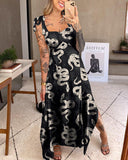 Mysterious Star And White Snake Print Slip Dress