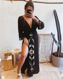 Ancient Mystery Moon Phase Printed V-neck Slit Dress