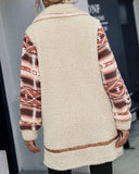 Cardigan Grain Color Contrast Printed Lapel With Long Stitching Zipper Plush Outer