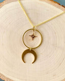 Mystical Golden Moon And Star Necklace