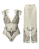 Mystic Starry Deer and Snake Printed Plus Size One Piece Set