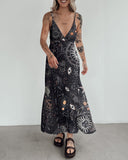 Shining Solar Luna Starry Devil's Eyes Printed V-neck Midi Dress