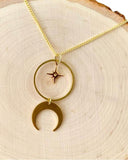 Mystical Golden Moon And Star Necklace