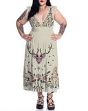 Mystic Starry Deer and Snake Printed Plus Size One Piece Set