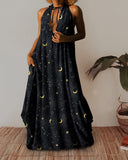 Looking Up At The Starry Sky Moon And Stars Printed V-neck Stacked Dress