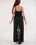 Silver Snake Luna Bats Plants Printed Slit Midi Dress