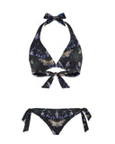 Mysterious Purple Butterfly With Crystals Pattern Print Bikini Set