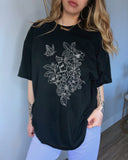 Black Mouse And Flower Graphic T-Shirt