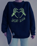 Spooky Season Skeleton Hands Fluorescent Graphic Casual Pullover