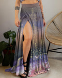 Moon Phase Gradient Starry White Dove Printed Two-piece Skirt Set
