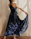 Purple Ferns Forest Moonlight Printed V-neck Maxi Dress