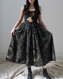 Mystic Deer Pine Cones Cedar Branches Printed Midi Dress