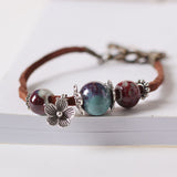 Vintage Ethnic Ceramic Round Beads Adjustable Woven Bracelet