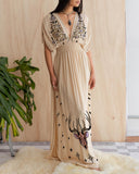 Mystic Starry Deer and Snake Printed Drawstring Maxi Dress