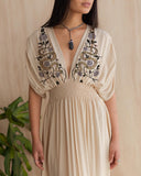 Mystic Starry Deer and Snake Printed Drawstring Maxi Dress