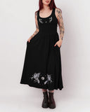 Dark Night Full Moon Crows Printed Midi Dress