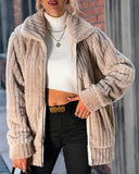 Lapel Pit Zipper Long Sleeved Solid Color Medium Length Double-Sided Plush Jacket