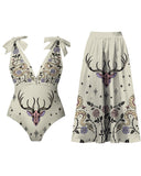 Mystic Starry Deer and Snake Printed Plus Size One Piece Set