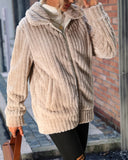 Lapel Pit Zipper Long Sleeved Solid Color Medium Length Double-Sided Plush Jacket