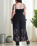 Mystic Luna Moths Plant Printed Plus Size Halter Cut-off Jumpsuit