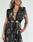 Shining Solar Luna Starry Devil's Eyes Printed Cut-off Midi Dress