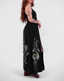 Silver Snake Luna Bats Plants Printed Slit Midi Dress