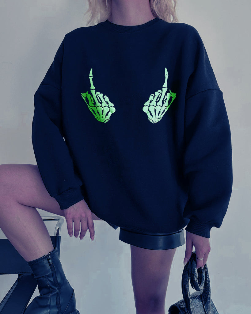"Middle Fingers Up" Fluorescent Graphic Casual Pullover