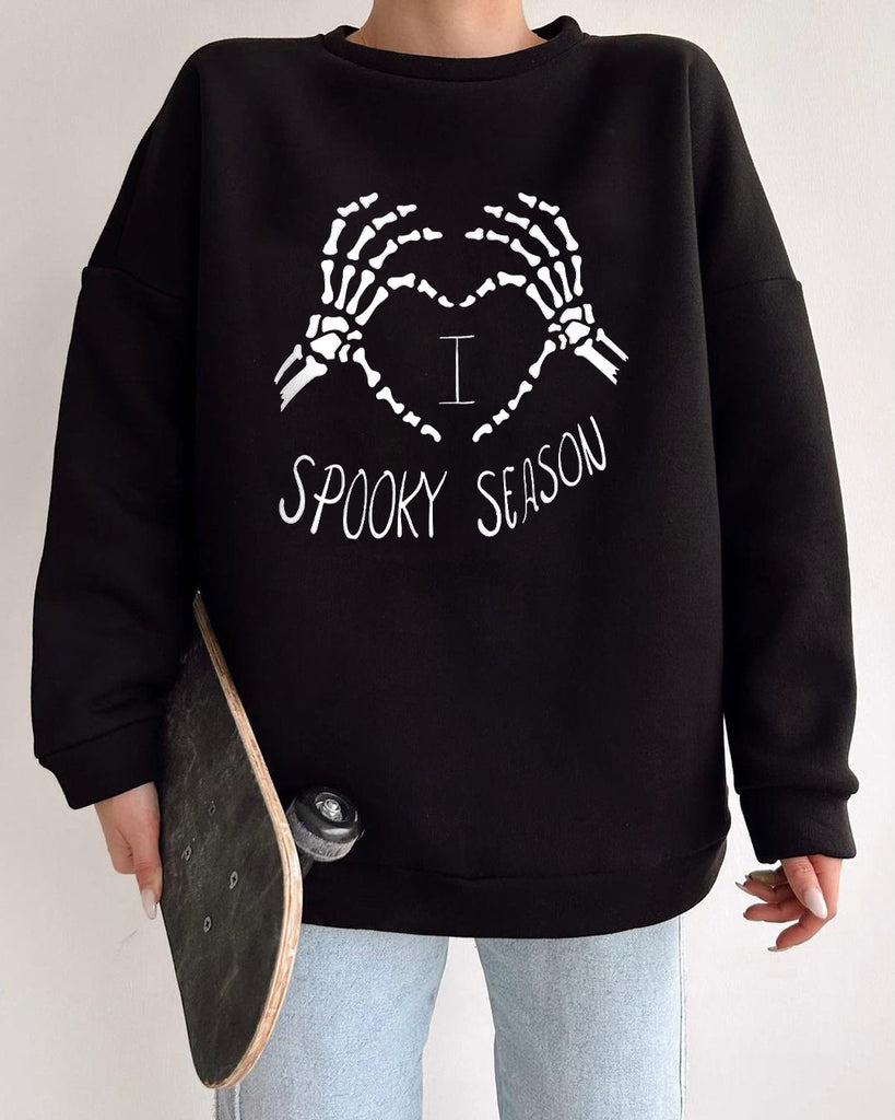 Spooky Season Skeleton Hands Fluorescent Graphic Casual Pullover
