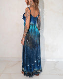 Magic Undersea Starry Sky Gradient Print Ruffle Tunic Outer Dress