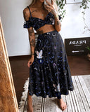 Owl In The Moon Night Paradise Printed Two Piece Skirt Set