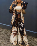 Medieval Style Coconut Trees Pattern Printed Two-Piece Set