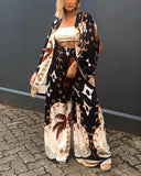 Medieval Style Coconut Trees Pattern Printed Two-Piece Set
