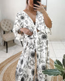 Fantasy Solar Goddess Evil Eyes Printed Front-tie Two-Piece Set