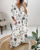 Fantasy Solar Goddess Evil Eyes Printed Front-tie Two-Piece Set