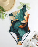 Retro Shoulder Floral Pattern Printed One Piece & Sarong
