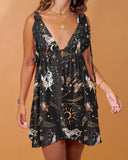 Magic Deer Family Print V-Neck Midi Dress