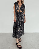 Shining Solar Luna Starry Devil's Eyes Printed Cut-off Midi Dress