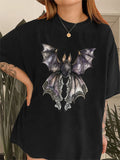 Halloween Bat Flower Elf World Print T-Shirt