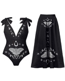 Ancient Luna Butterfly King Print  Plus Size One Piece  Set