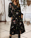 Cottagecore Print Long Sleeves Midi Dress