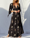 Sacred Snakes In The Ancient Legend Printed 3/4 Sleeves Maxi Dress