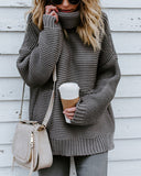 Thick-Line Long-Sleeved Turtleneck Knitted Pullover Sweater