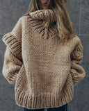 Solid Color Patchwork Fluffy Long Sleeved High Neck Sweater