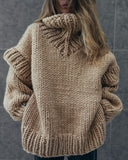 Clean Color Patchwork Fluffy Long Sleeved High Neck Sweater