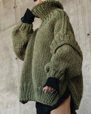 Solid Color Patchwork Fluffy Long Sleeved High Neck Sweater