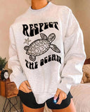 "Protect the Ocean" Caring for Turtle Graphic Printed Crew Neck Sweatshirt