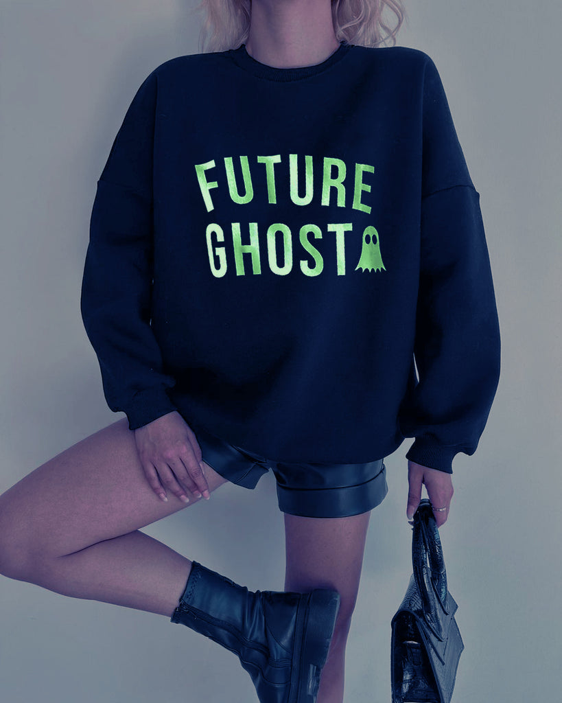 "FUTURE GHOST" Fluorescent Graphic Casual Pullover